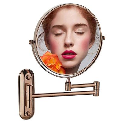 5sssallefaa Makeup Mirror 8inch Bathroom Mirror Round Make Up Mirror Retractable 360 Rotation Double-Sided Makeup Mirror (Color : Black) (Rose Gold)