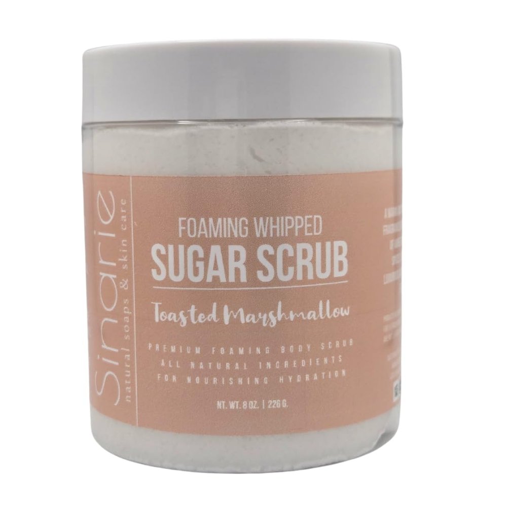 Sinarie Foaming Whipped Sugar Scrub  8 oz | Gentle Exfoliant with Mango Butter & Coconut Oil for Smooth, Glowing Skin (8 oz., Toasted Marshmallow)