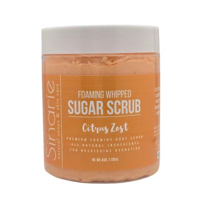 Sinarie Foaming Whipped Sugar Scrub  8 oz | Gentle Exfoliant with Mango Butter & Coconut Oil for Smooth, Glowing Skin (8 oz., Citrus Zest)