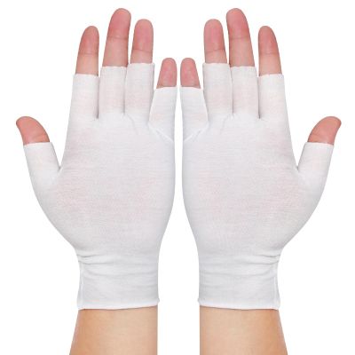 4 Pairs White Fingerless Gloves, Cotton Moisturizing Gloves for Women, Cut 5 Fingertips, Soft and Comfortable, for Dry Hands Sleeping Hand Spa Treatment