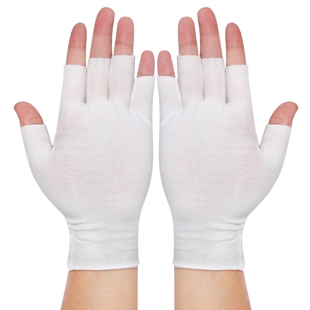 4 Pairs White Fingerless Gloves, Cotton Moisturizing Gloves for Women, Cut 5 Fingertips, Soft and Comfortable, for Dry Hands Sleeping Hand Spa Treatment
