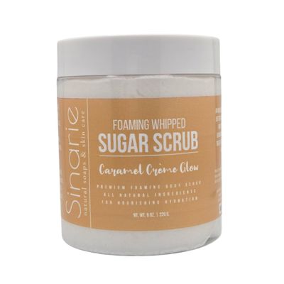 Sinarie Foaming Whipped Sugar Scrub 8 oz | Gentle Exfoliant with Mango Butter & Coconut Oil for Smooth, Glowing Skin (8 oz., Caramel Crme Glow)