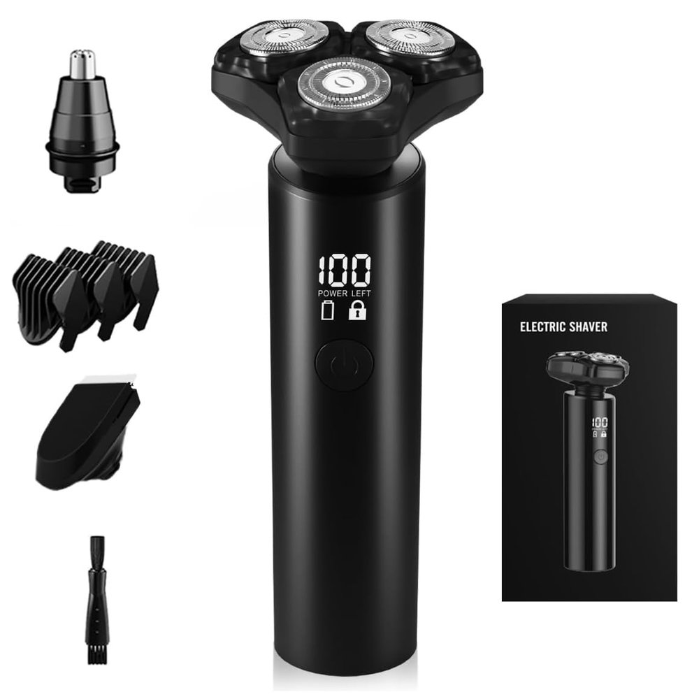 Electric Razor for Men, 3D Floating Heads,Professional Electric shavers for Men, IPX8 Waterproof, USB Travel Lock & Multifunctional Grooming Kit (Nose/Hair Trimmer, Brush, Accessories) 1