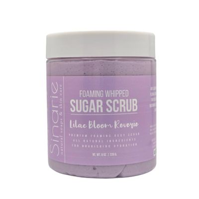 Sinarie Foaming Whipped Sugar Scrub 8 oz | Gentle Exfoliant with Mango Butter & Coconut Oil for Smooth, Glowing Skin (8 oz., Lilac Bloom Reverie)