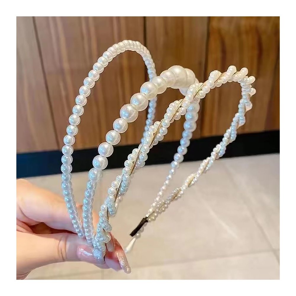 White Headbands for Women, 1 Pcs Fashion Hair Bands Thin Headband, Beaded Headbands for Hair Decoration, Holiday Costume, Birthday, Christmas