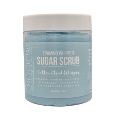 Sinarie Foaming Whipped Sugar Scrub  8 oz | Gentle Exfoliant with Mango Butter & Coconut Oil for Smooth, Glowing Skin (8 oz., Cotton Cloud Whispers)