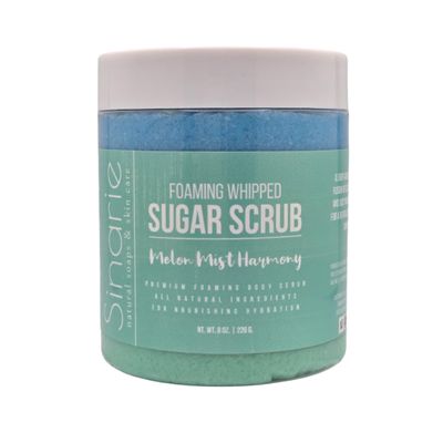 Sinarie Foaming Whipped Sugar Scrub  8 oz | Gentle Exfoliant with Mango Butter & Coconut Oil for Smooth, Glowing Skin (8 oz., Melon Mist Harmony)