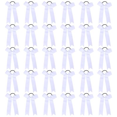 30 PCS College Style Cheer Bows Collegiate Long Tail Skinny Cheer Bow Elastic Hair Tie Bows for Teens Girls Softball Competition Sports Cheerleaders (White)
