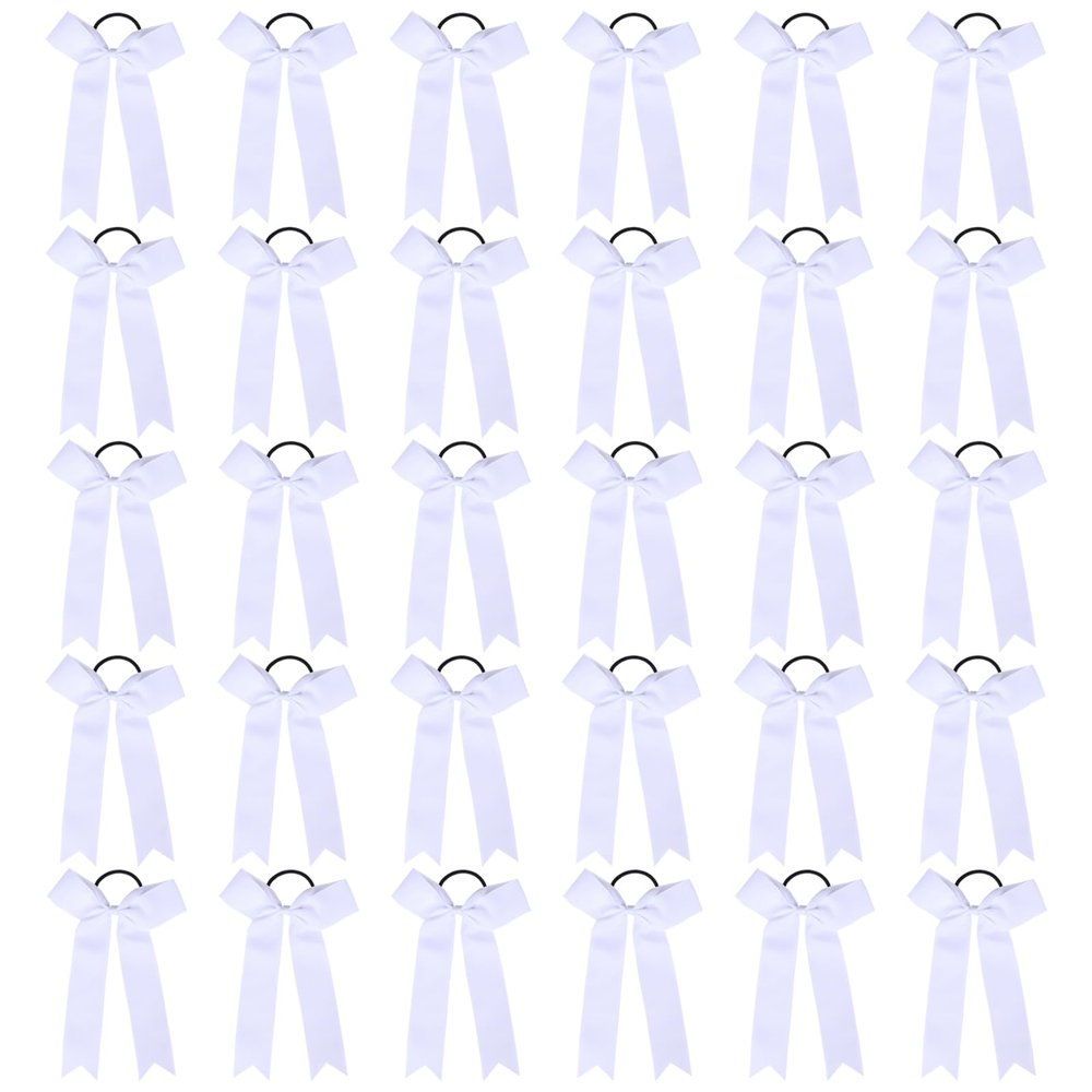 30 PCS College Style Cheer Bows Collegiate Long Tail Skinny Cheer Bow Elastic Hair Tie Bows for Teens Girls Softball Competition Sports Cheerleaders (White)