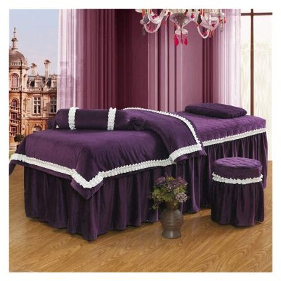 4-Piece Comfortable Massage Table Sheet Set - Quilting European Beauty Bed Cover Simple Fumigation Body Spa Bedding Bed Skirt Stool Cover Bed 80x190cm(31x75inch)