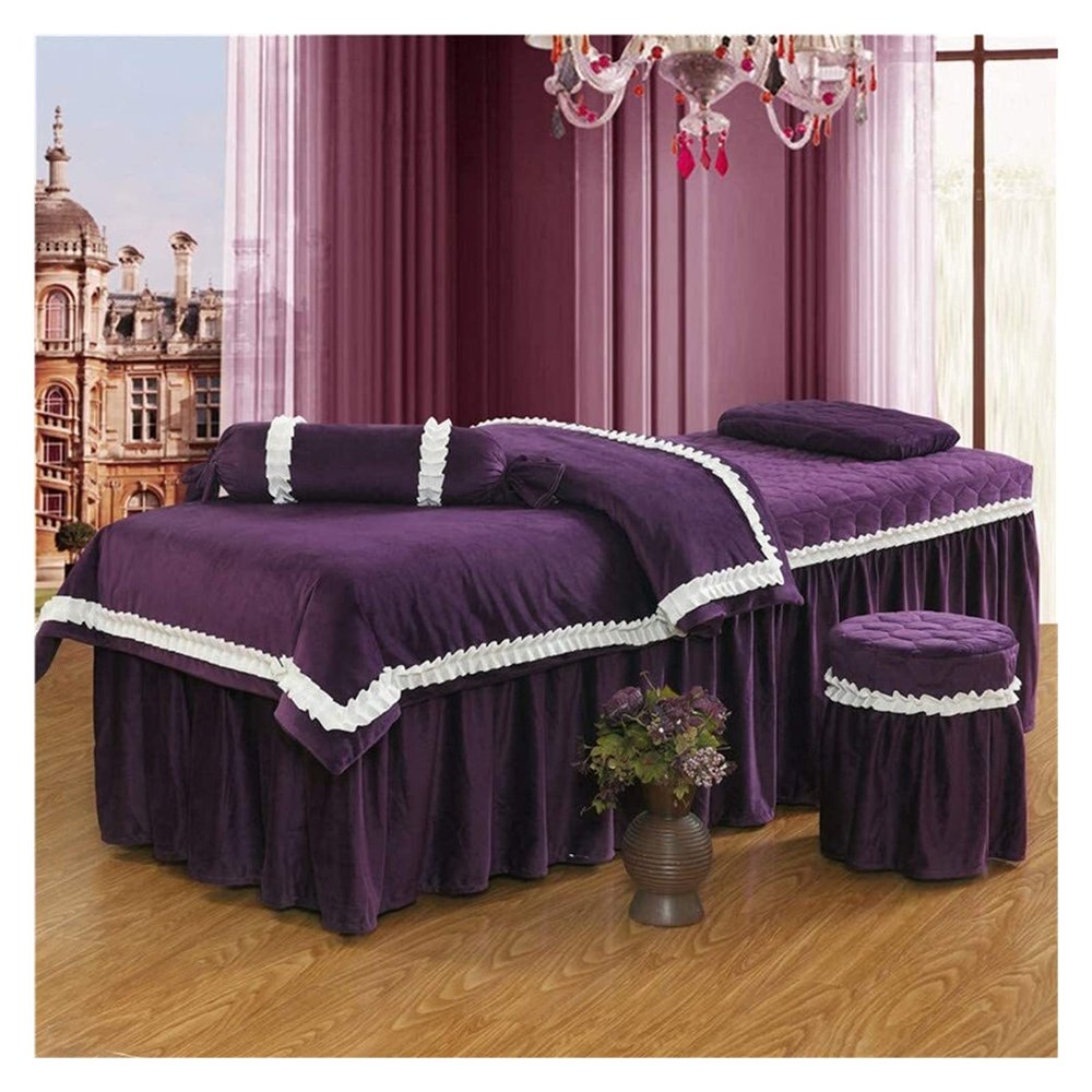 4-Piece Comfortable Massage Table Sheet Set - Quilting European Beauty Bed Cover Simple Fumigation Body Spa Bedding Bed Skirt Stool Cover Bed 80x190cm(31x75inch)