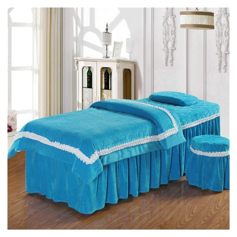4-Piece Comfortable Massage Table Sheet Set - Thicken Soft Fabric Salon Beauty Bed Cover Sets Simple Fumigation Treatment Spa Table Bedspreads Table Skirt (28x73inch)