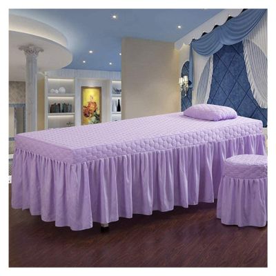 4-Piece Comfortable Massage Table Sheet Set - Quilting European Beauty Bed Cover Simple Fumigation Body Spa Bedding Bed Skirt Stool Cover Bed Linen 70x190cm(28x75inch) (Color : Green) (Purple )
