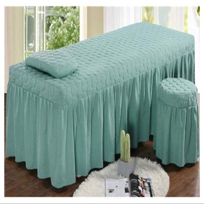4-Piece Comfortable Massage Table Sheet Set - Quilting European Beauty Bed Cover Simple Fumigation Body Spa Bedding Bed Skirt Stool Cover Bed Linen 70x190cm(28x75inch) (Color : Green) (Green )