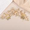 BERYUAN Wedding Leaf Flowers Hair Comb Handmade Rhinestone Pearls Bridal Headpiece Wedding Hair Accessories for Brides Bridesmaid (gold) view 1