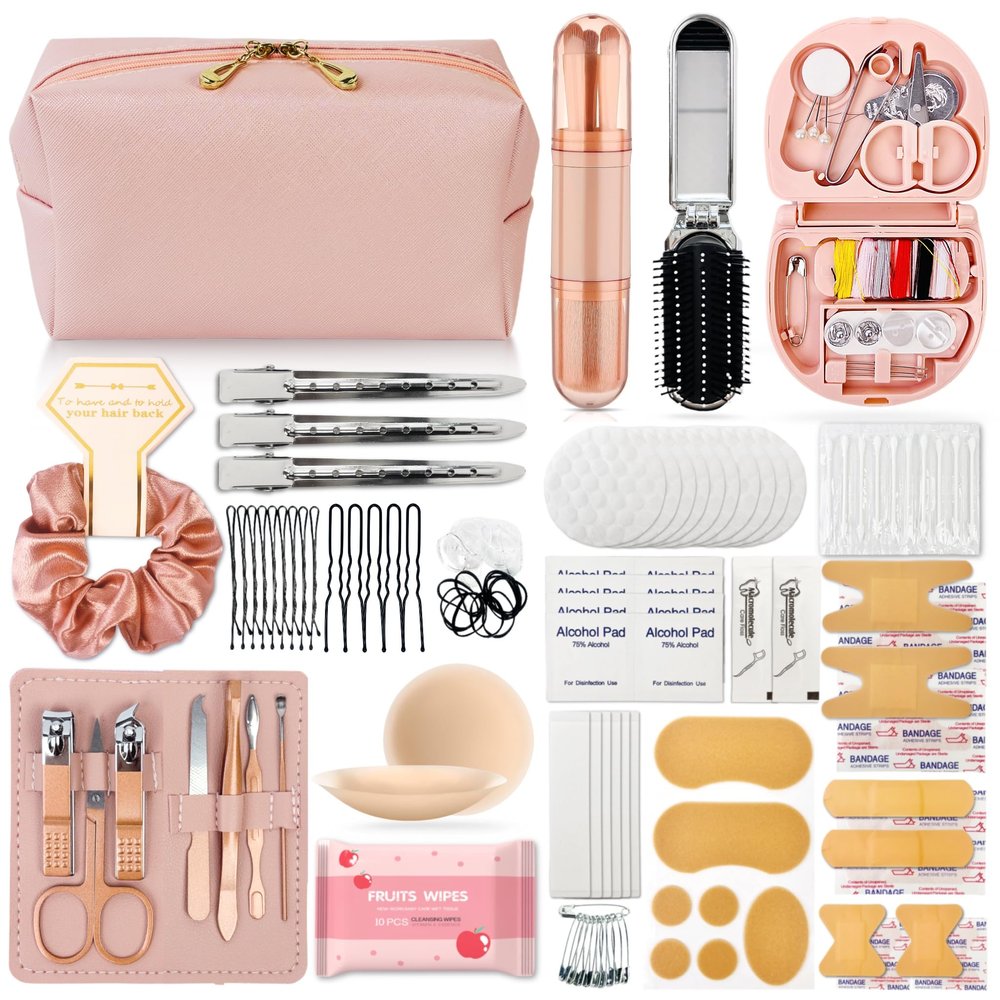 ARK Survivor Women's Wedding Emergency Kit 39 Essential Items for Brides Team Bride All in One Travel Kit Personal Care Women's Travel Set (Blush Bliss Pink)