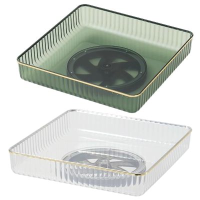 360 Rotating Cosmetic Tray 2 Pack Square Tray Spinning Storage Holder Bathroom Counter for Vanity Dresser (White and Green)