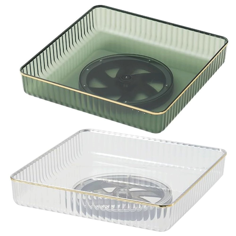 360 Rotating Cosmetic Tray 2 Pack Square Tray Spinning Storage Holder Bathroom Counter for Vanity Dresser (White and Green)