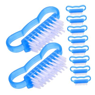 Healvian 10pcs Portable Nail Cleaning Brushes Stiff Bristle Scrub Brush Handle for Nail Art Manicure Compact Design for Home Travel Use