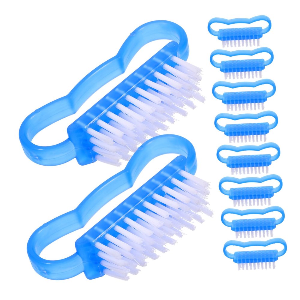 Healvian 10pcs Portable Nail Cleaning Brushes Stiff Bristle Scrub Brush Handle for Nail Art Manicure Compact Design for Home Travel Use