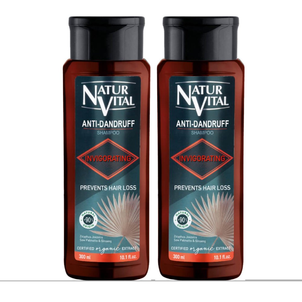 2-Pack Anti-Dandruff Invigorating Shampoo w/Zizyphus Saw Palmetto and Ginseng - Certified Organic - 90% Natural 300ml (Each one)