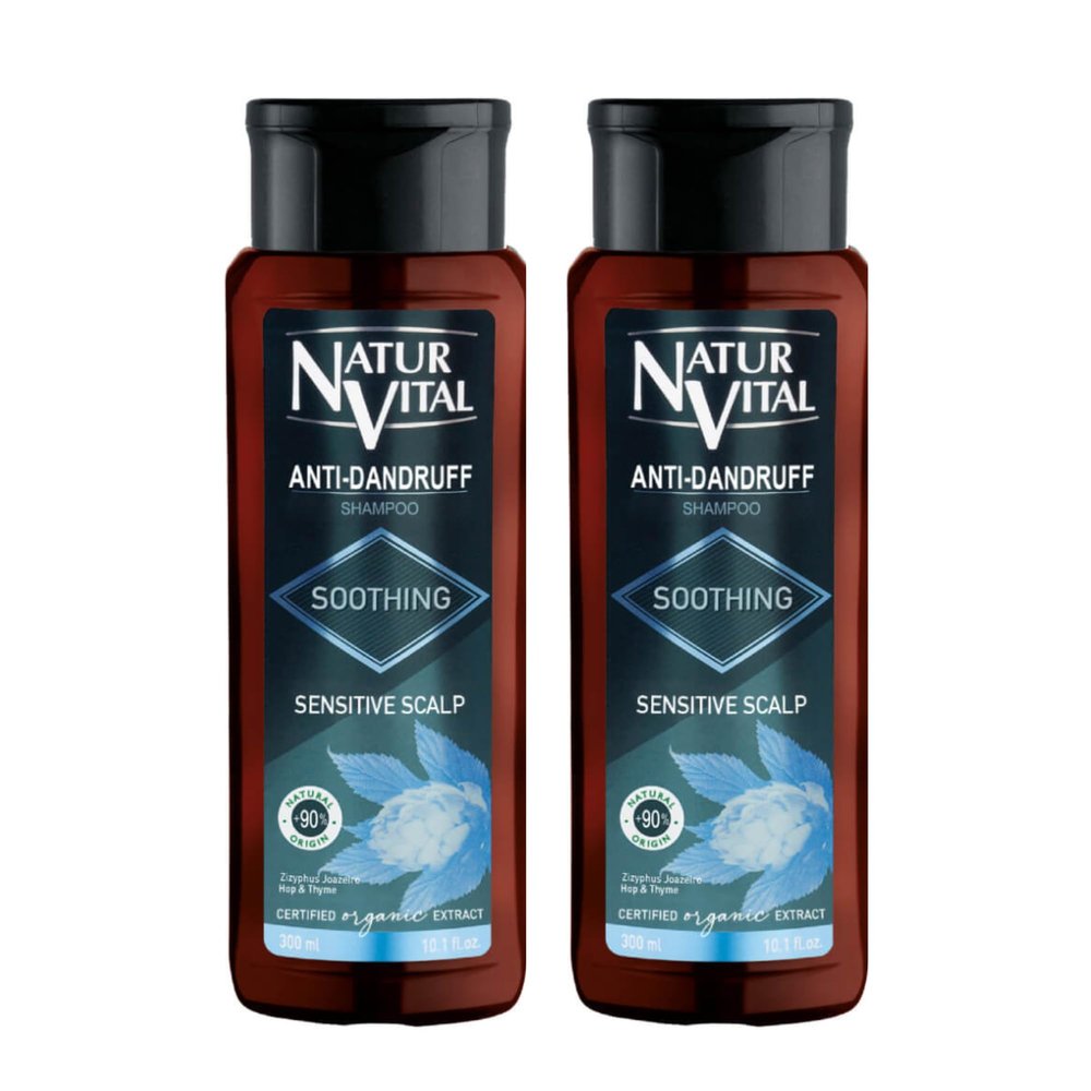2-Pack Anti-Dandruff Soothing Shampoo w/Thyme, Hop & Zizyphus Joazeiro - Certified Organic - For Sensitive Scalp 300ml (Each one)