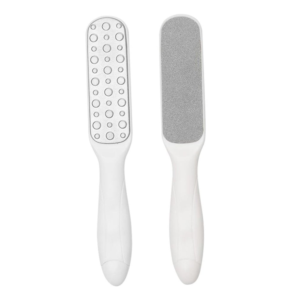FOYTOKI 2pcs Stainless Steel Double-Sided Foot File for Dead Skin Removal Ergonomic Pedicure Scrubber for Care White