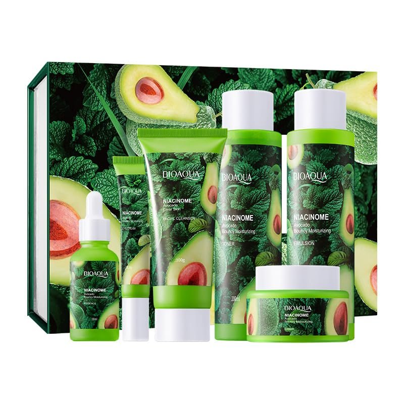 Avocado Skincare 6pcs Set Purifying Cleansing Balm, Moisturizing Toner, Eye Cream, Essence, and Essence Cream Hydrating & Nourishing Facial Care for Smooth, Radiant Skin Holiday Gift Box