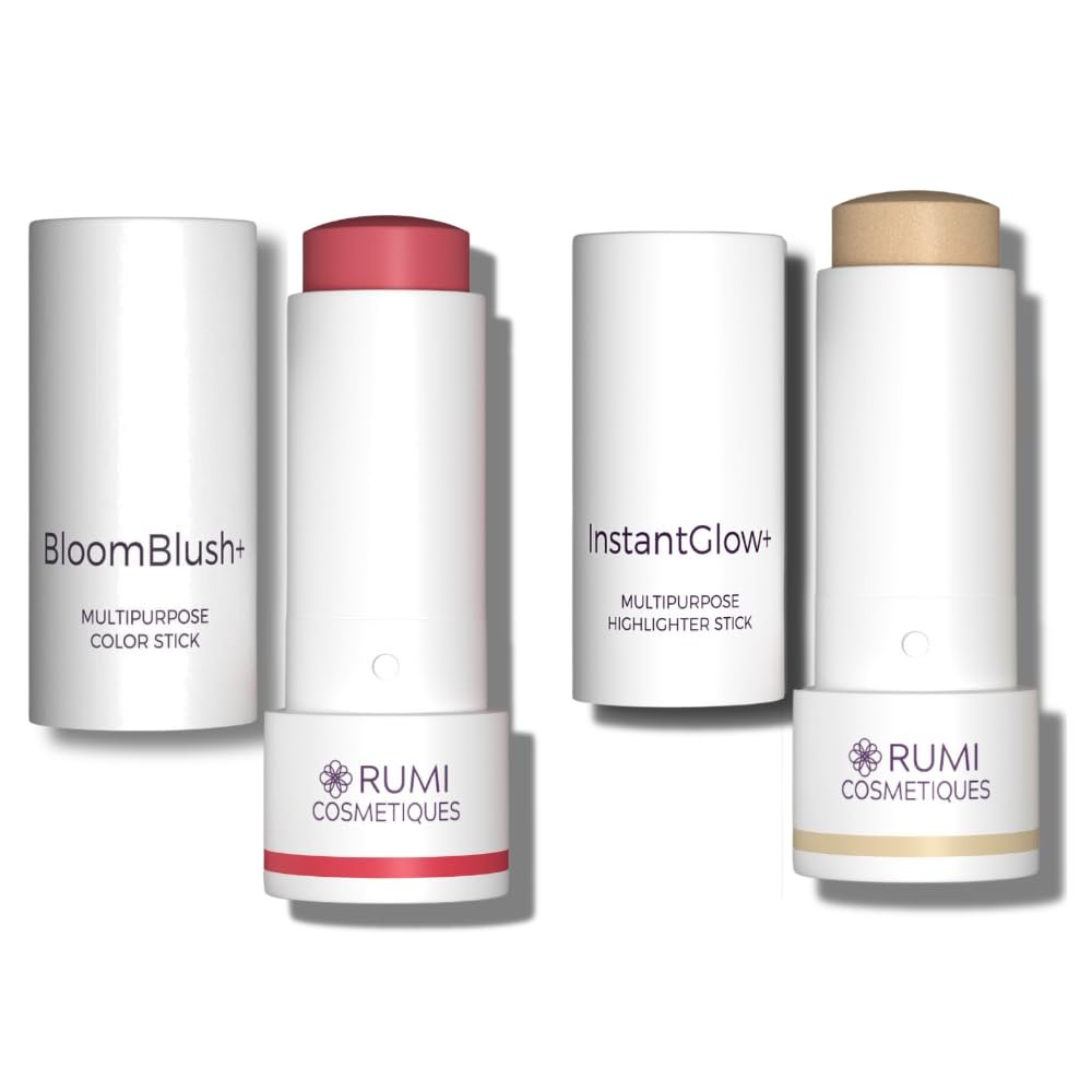 3-in-1 Make Up Stick and Skin Nourishing Highlighter for sensitive skin and older women (BloomBlush+ Berry Kiss, InstantGlow+ Vanilla)