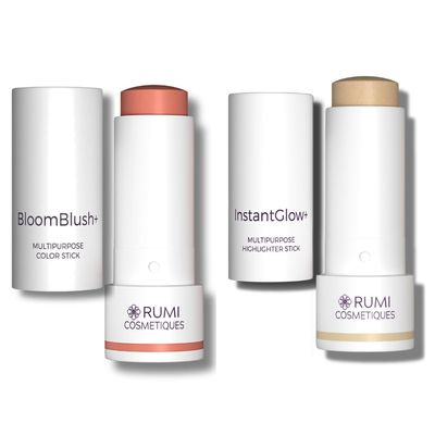 3-in-1 Make Up Stick and Skin Nourishing Highlighter for sensitive skin and older women (BloomBlush+ Nude Peach, InstantGlow+ Vanilla)