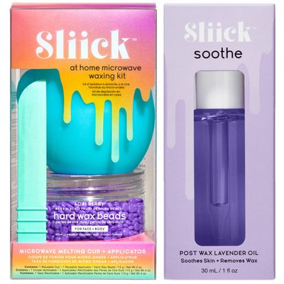 Sliick DIY At-Home Waxing Kit with Hard Wax Beads, Cup, Spatula & Lavender Post Wax Oil  Face & Body Hair Removal, Soothing Aftercare