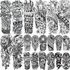 20 Sheets Maori Flower Full Arm Sleeve Temporary Tattoos For Women Adults Thigh, Half Arm Sleeve Tattoos For Men Prayer Rose Peony Florals Eagle Wolf Angel Wings, Black Halloween Fake Tattoo Stickers view 1