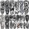 20 Sheets Tiger Lion Flower Full Arm Temporary Tattoos For Men Adults Thigh, Half Arm Sleeve Tattoos For Women Dragon Skull Skeleton Maori Gangster, Temp Bulk Black Halloween Fake Tattoo Stickers view 1