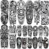 20 Sheets Zeus God Full Arm Temporary Tattoos For Women Adults Thigh, Half Arm Sleeve Tattoos For Men Skull Skeleton Lion Wolf Maori Warrior, 3D Temp Bulk Black Letter Halloween Fake Tattoo Stickers view 1