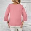 3/4 Sleeve Linen Shirts for Women Casual Baggy Gauze Chambray Peasant Tops Vacation Blouses Plus Size Summer Clothes for Women 2025 Cruise Resort Wear Travel Outfits view 3