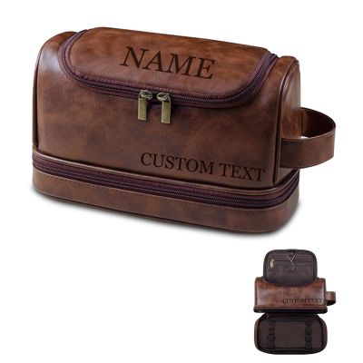 KOLOWKO Personalized Mens Toiletry Bag - Custom Engraved Travel Razor Bag for Groomsmen | Gifts for Men, Dad, Husband, Grandfather | Christmas, Birthday Present
