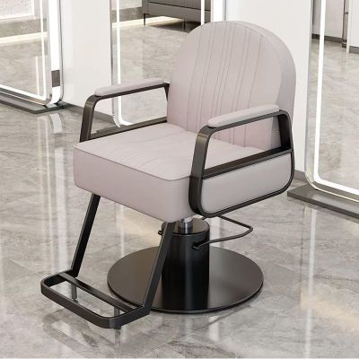 Barber Chairs Professional with Curved Armrests Liftable and Swivel Hair Salon Chair with Black Stainless Steel Round Base and Footrest for Barbershop Hair Salon Spa(Beige)
