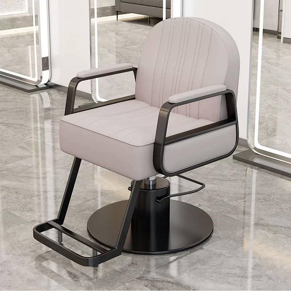 Barber Chairs Professional with Curved Armrests Liftable and Swivel Hair Salon Chair with Black Stainless Steel Round Base and Footrest for Barbershop Hair Salon Spa(Beige)