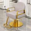 Barber Chairs for Barbershop Adjustable Height 360 Rotation Wide Backrest Elastic Sponge Salon Chair for Hair Stylist with Gold Stainless Steel Round Base and Footrest(Beige) view 1