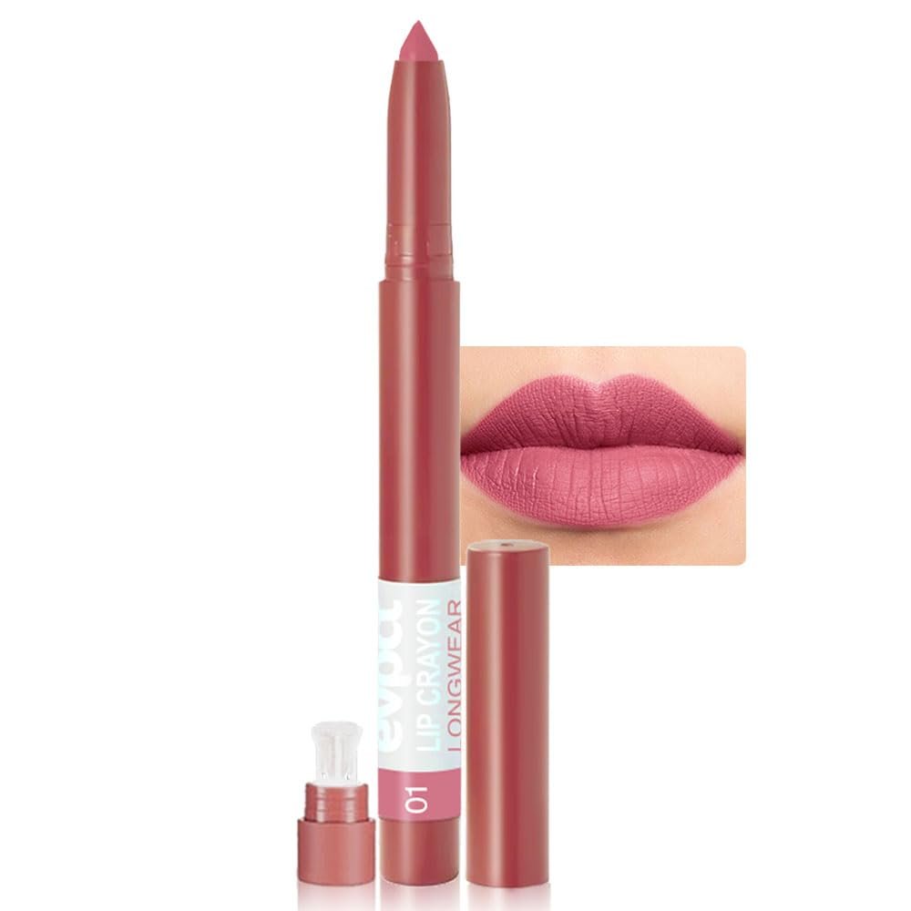 evpct Dusty Pink Lip Liner Crayon Pencils Set for Women, Pink Beige Matte Lip Stick Crayon Long Lasting, Lips Pencil Liner and Lipstick set, Lipliner Pencil, 24 Hours Lipstick Built-in Sharpener 01