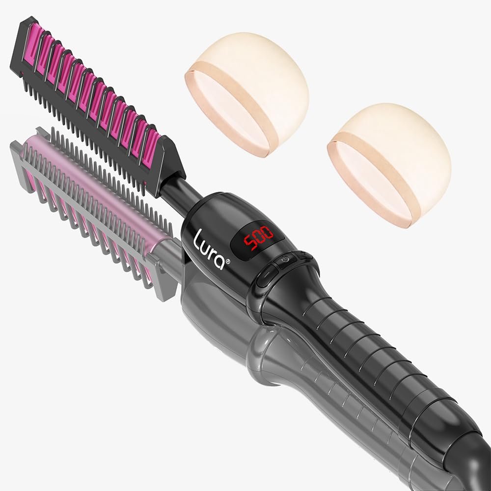 200-500F Pink Hot Comb:Electric Hot Comb for Lace Front Wigs,Electric Pressing Combs for Black Hair,Electric Straightening Comb for African American Hair (Black Pink)