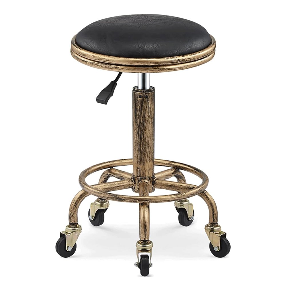 OLXPSKG Taburet Retro Rolling Salon Stool w/5 Wheels Height Adjustable 19.7-25.2 in Industrial Style Round 360 Swivel Chair for Home Office Massage Drafting Work Spa Salon Spa Drafting