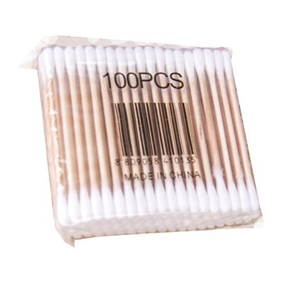 100 Pcs Double Tipped Cotton Swabs Wooden Stick White