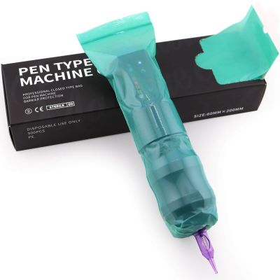 300pcs Tattoo Machine Covers Sealable Type - 2.48 Inch Jungle Green Tattoo Pen Covers Machine Bags Sleeves for Cartridge Tattoo Machine - Professional Tattoo Supplies & Accessories