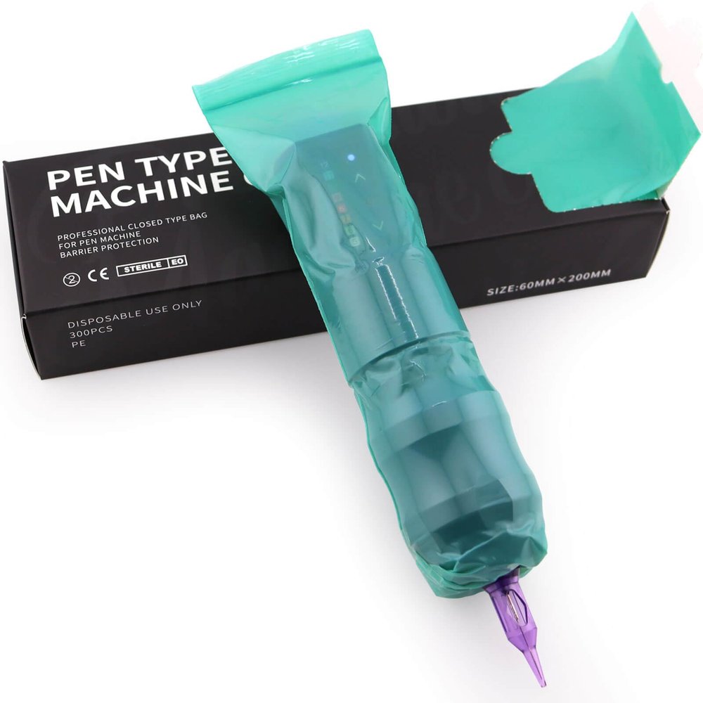 300pcs Tattoo Machine Covers Sealable Type - 2.48 Inch Jungle Green Tattoo Pen Covers Machine Bags Sleeves for Cartridge Tattoo Machine - Professional Tattoo Supplies & Accessories