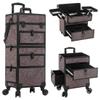 AROUS Rolling Makeup Case with 3 Drawers, Cosmetology Case on Wheels 5 IN 1 Makeup Train Case Make Up Organizer for Artist Salon Nail Teach Trunk,Brown view 1
