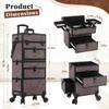 AROUS Rolling Makeup Case with 3 Drawers, Cosmetology Case on Wheels 5 IN 1 Makeup Train Case Make Up Organizer for Artist Salon Nail Teach Trunk,Brown view 2