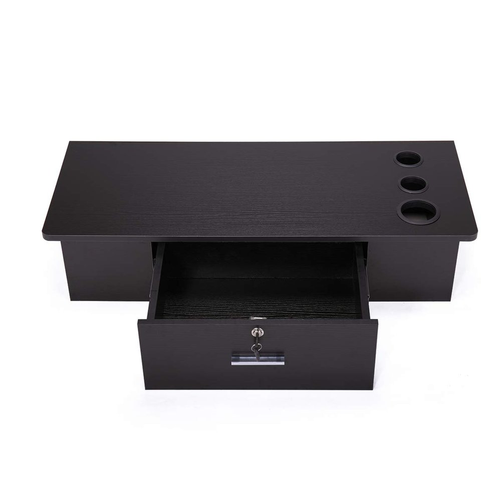 Classic Wall Mounted Styling Station with Drawer and Tool Holes, Vanity Table, Dressing Table, Equipment for Barber Beauty Spa Salon Shops, Black