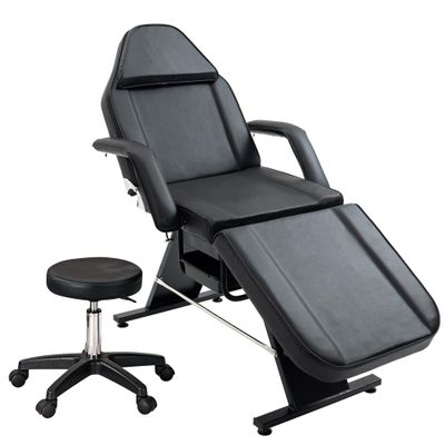 Massage Salon Tattoo Chair with Two Trays Esthetician Bed with Hydraulic Stool,Multi Purpose 3 Section Facial Bed Table, Adjustable Beauty Barber Spa Beauty Equipment, Black