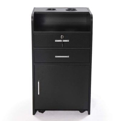 Salon Styling Station with 2 Drawers, 2 Hair Dryer Holders and 1 Cabinet, Black
